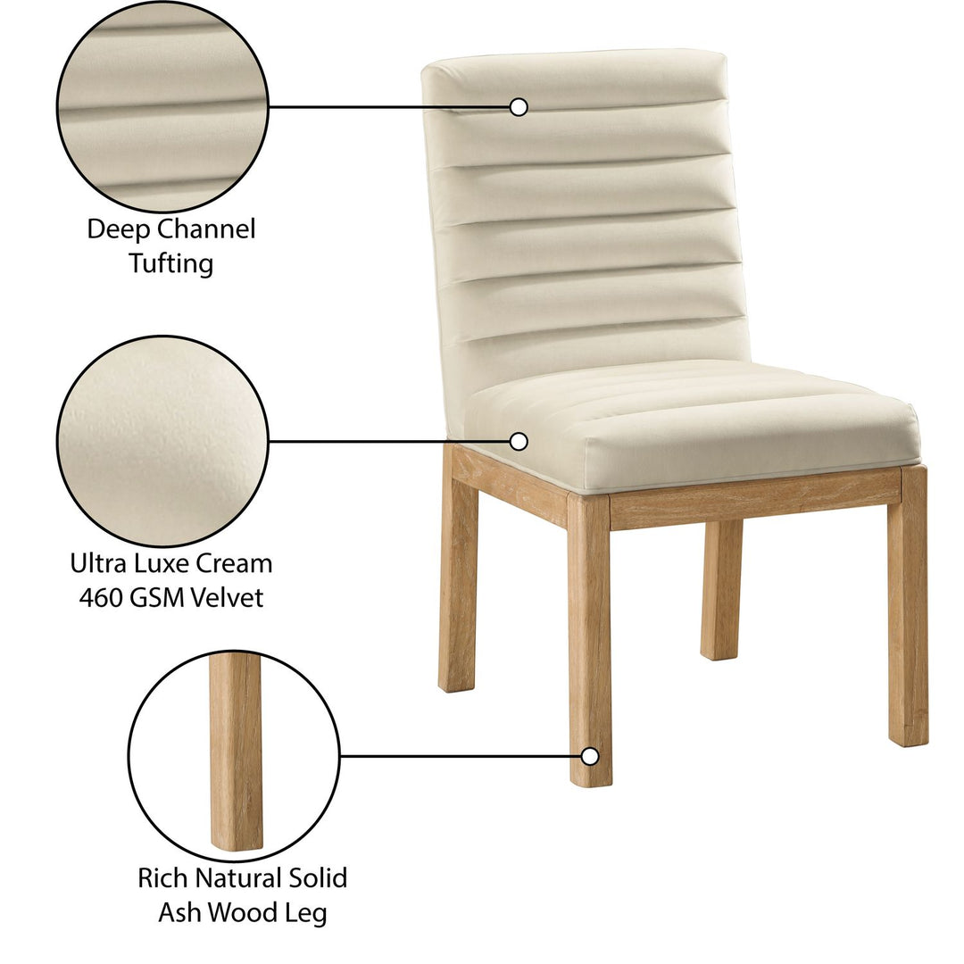 Evelyn Velvet Upholstered Dining Chair — Cream / Stained Natural