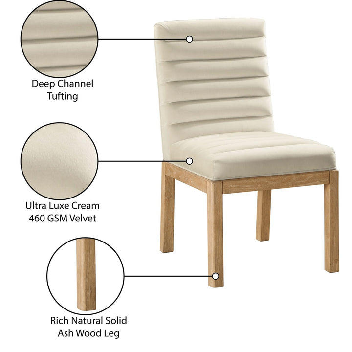 Evelyn Velvet Upholstered Dining Chair — Cream / Stained Natural