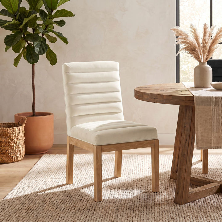 Evelyn Velvet Upholstered Dining Chair — Cream / Stained Natural