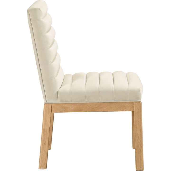 Evelyn Velvet Upholstered Dining Chair — Cream / Stained Natural