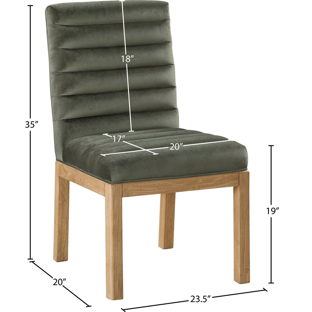 Evelyn Velvet Upholstered Dining Chair — Green / Stained Natural