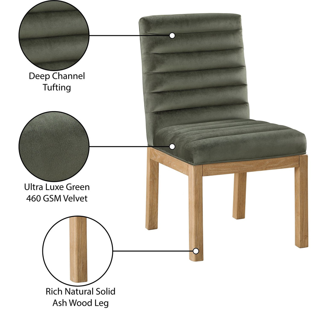 Evelyn Velvet Upholstered Dining Chair — Green / Stained Natural