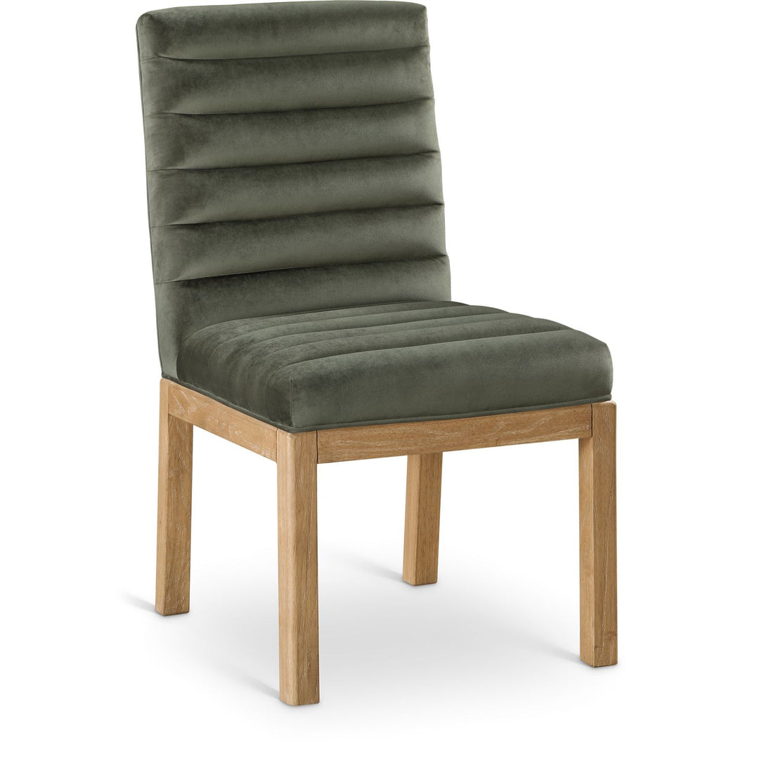 Evelyn Velvet Upholstered Dining Chair — Green / Stained Natural