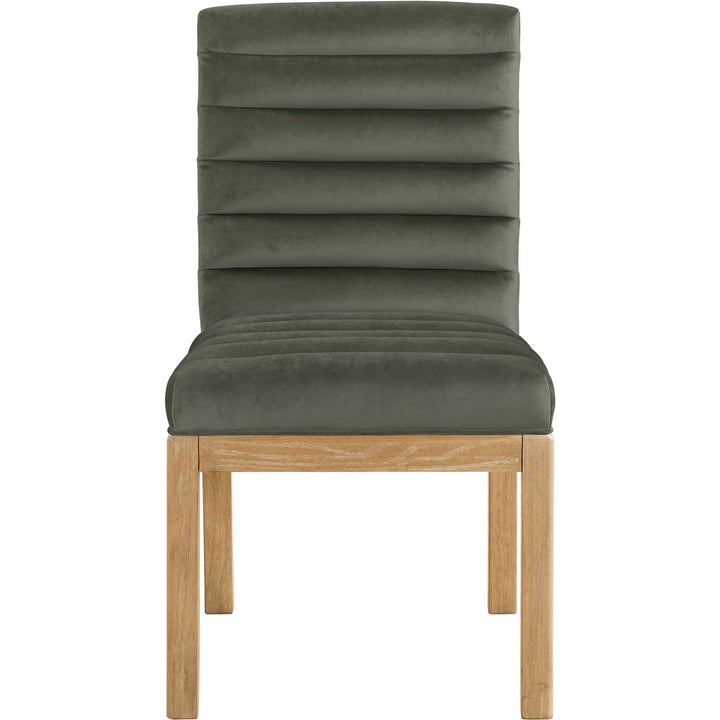 Evelyn Velvet Upholstered Dining Chair — Green / Stained Natural