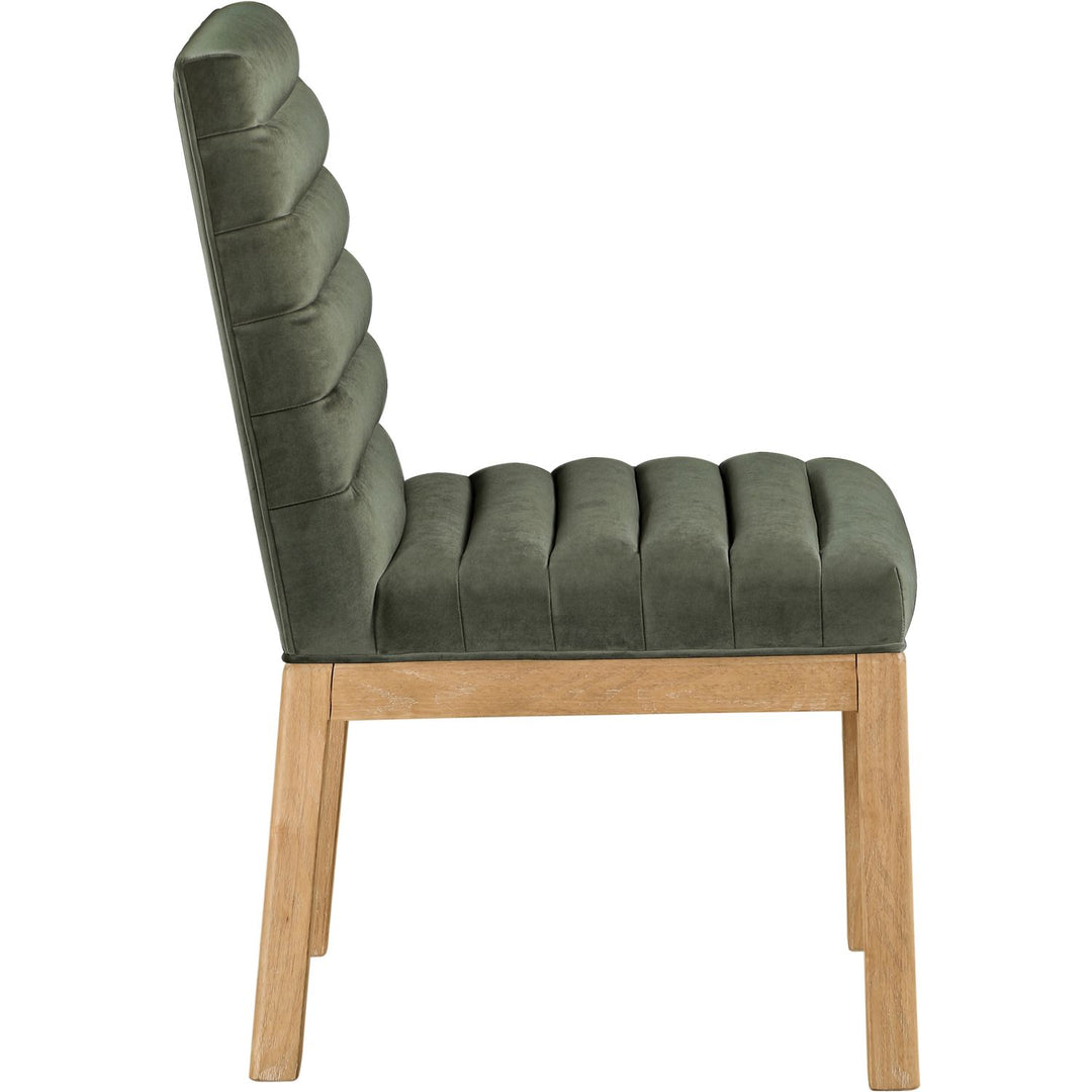 Evelyn Velvet Upholstered Dining Chair — Green / Stained Natural