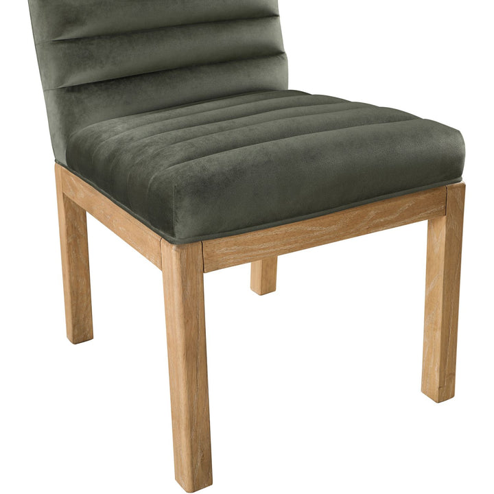 Evelyn Velvet Upholstered Dining Chair — Green / Stained Natural