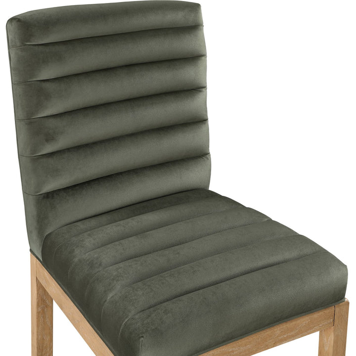Evelyn Velvet Upholstered Dining Chair — Green / Stained Natural