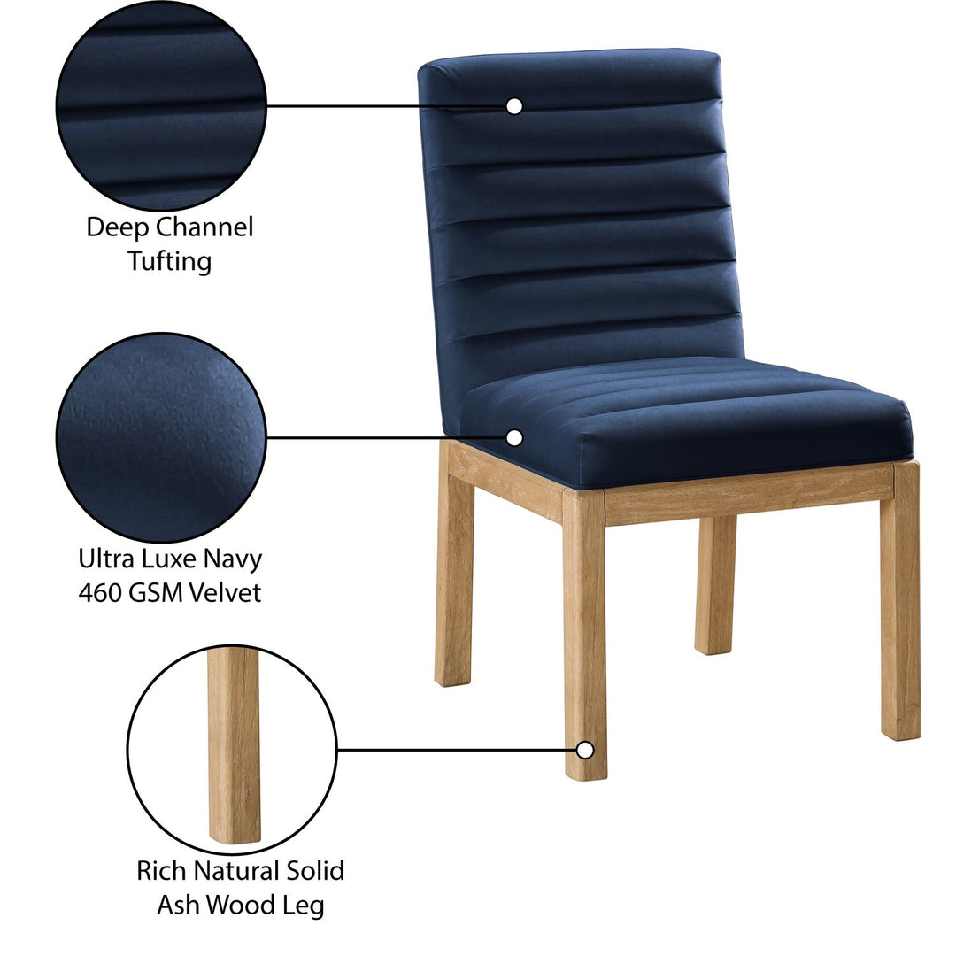 Evelyn Velvet Upholstered Dining Chair — Navy / Stained Natural