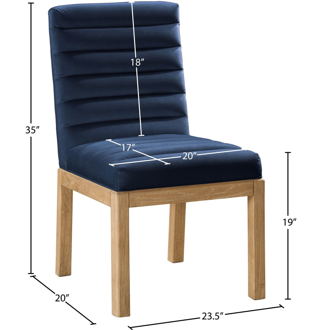 Evelyn Velvet Upholstered Dining Chair — Navy / Stained Natural
