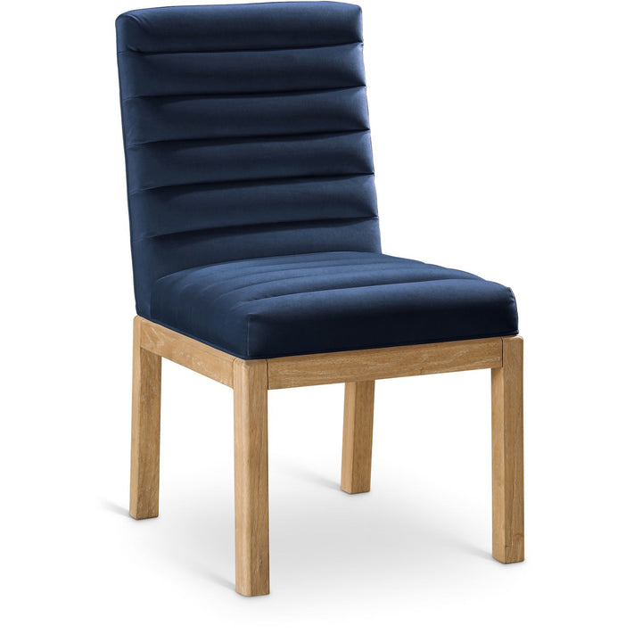Evelyn Velvet Upholstered Dining Chair — Navy / Stained Natural