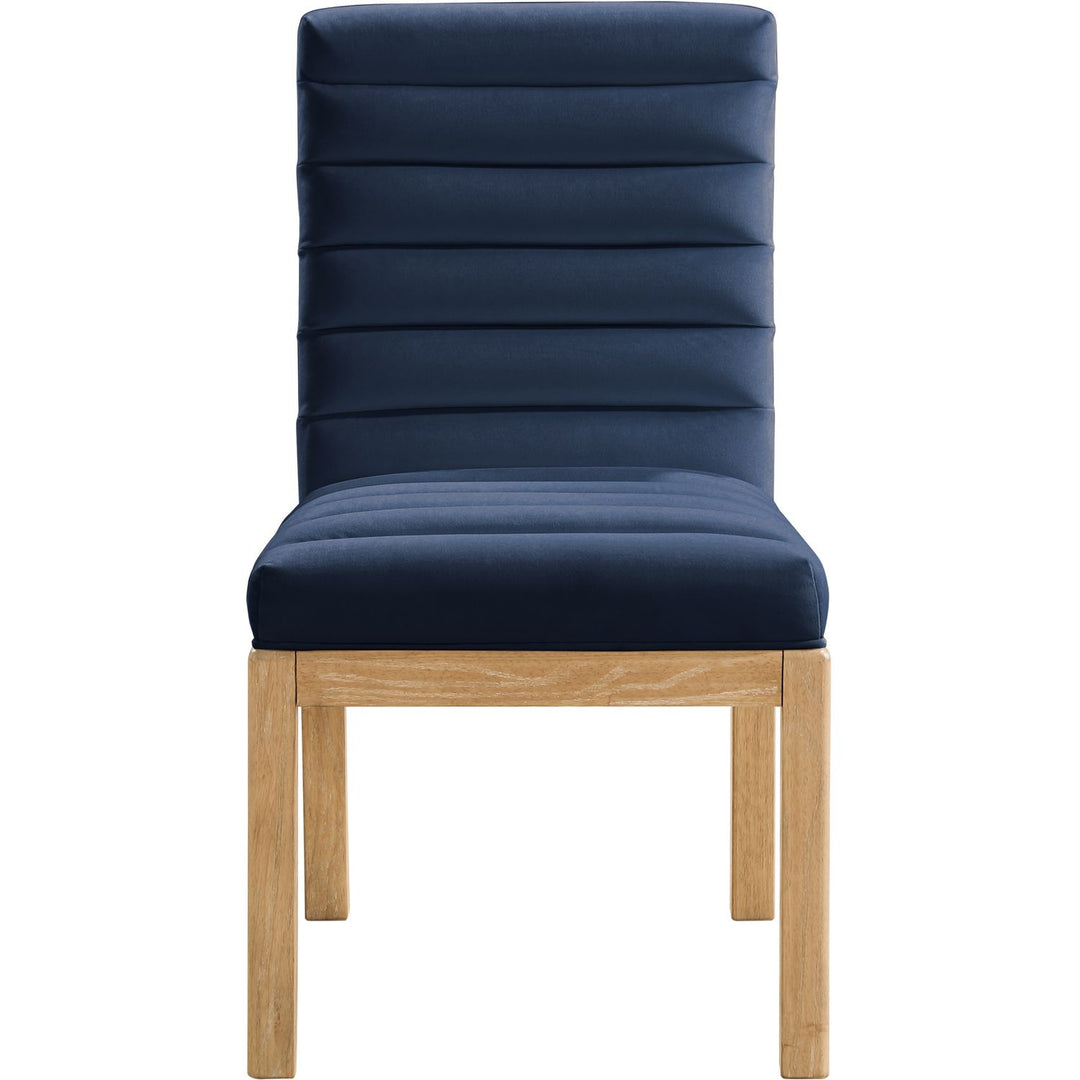 Evelyn Velvet Upholstered Dining Chair — Navy / Stained Natural