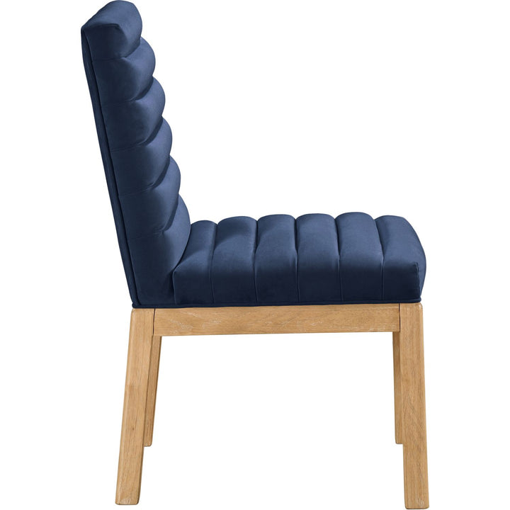 Evelyn Velvet Upholstered Dining Chair — Navy / Stained Natural