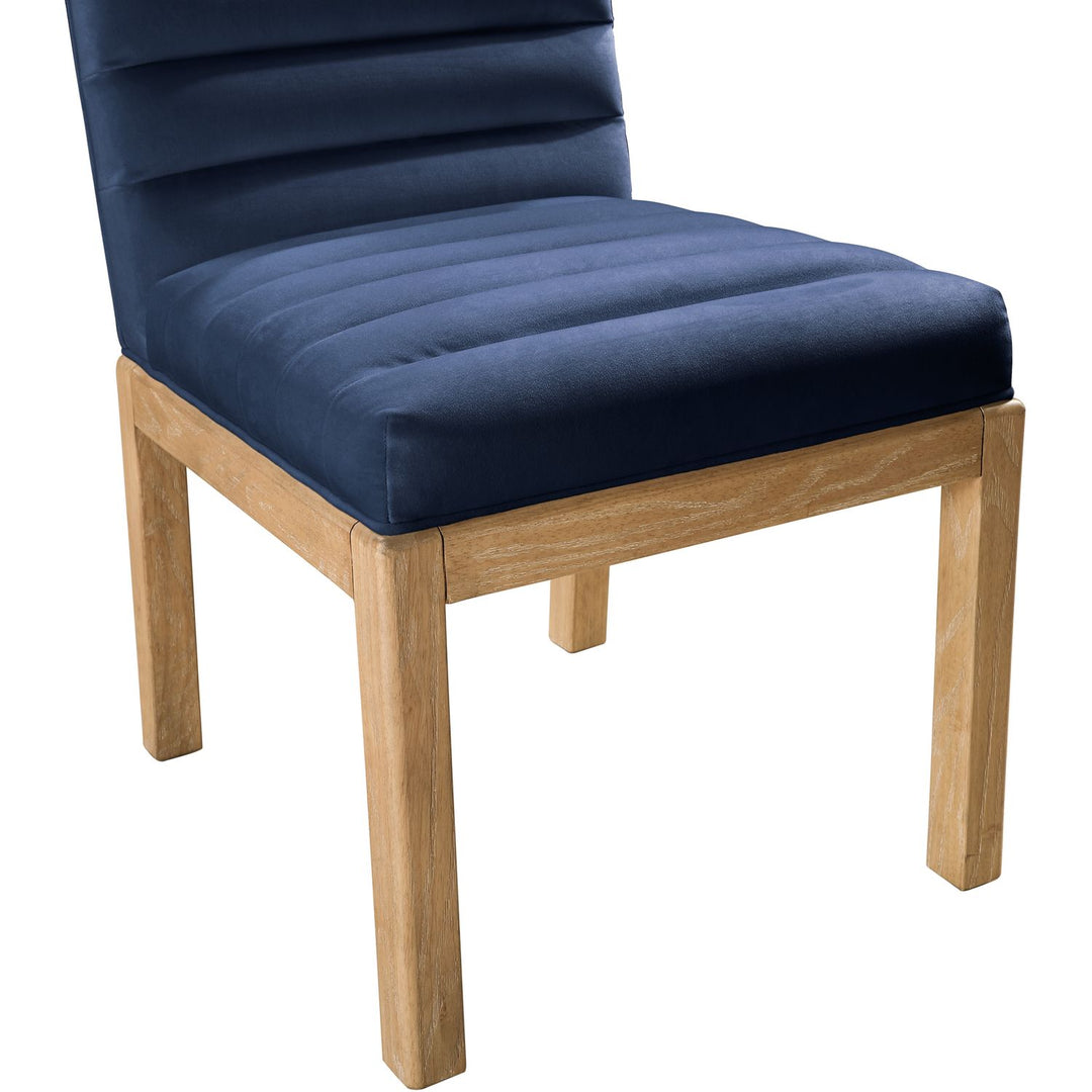 Evelyn Velvet Upholstered Dining Chair — Navy / Stained Natural