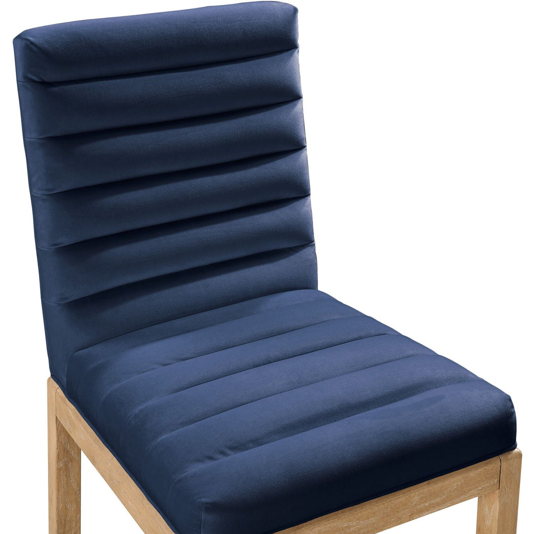 Evelyn Velvet Upholstered Dining Chair — Navy / Stained Natural