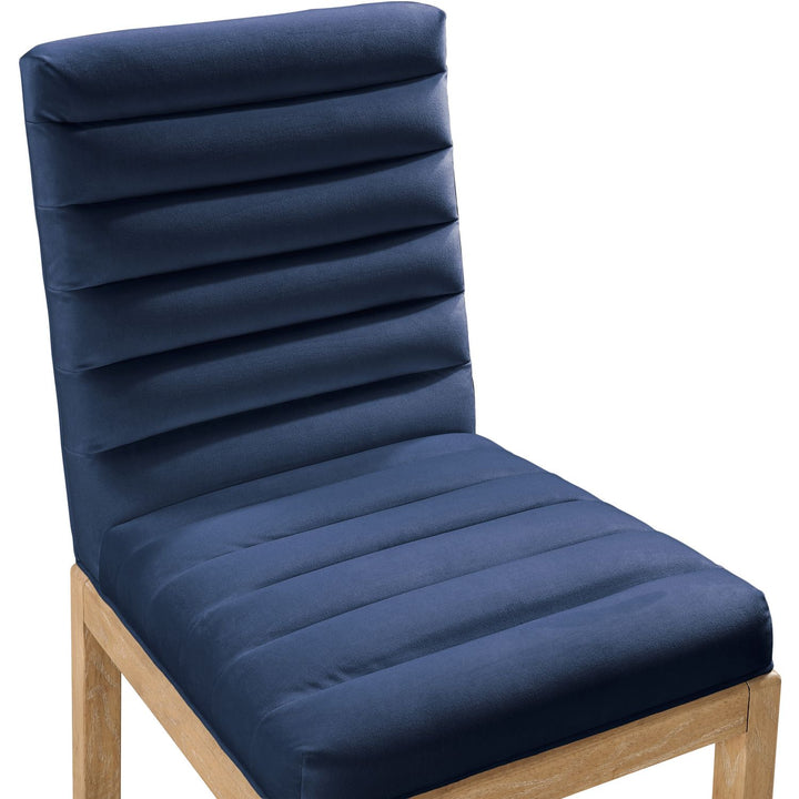 Evelyn Velvet Upholstered Dining Chair — Navy / Stained Natural