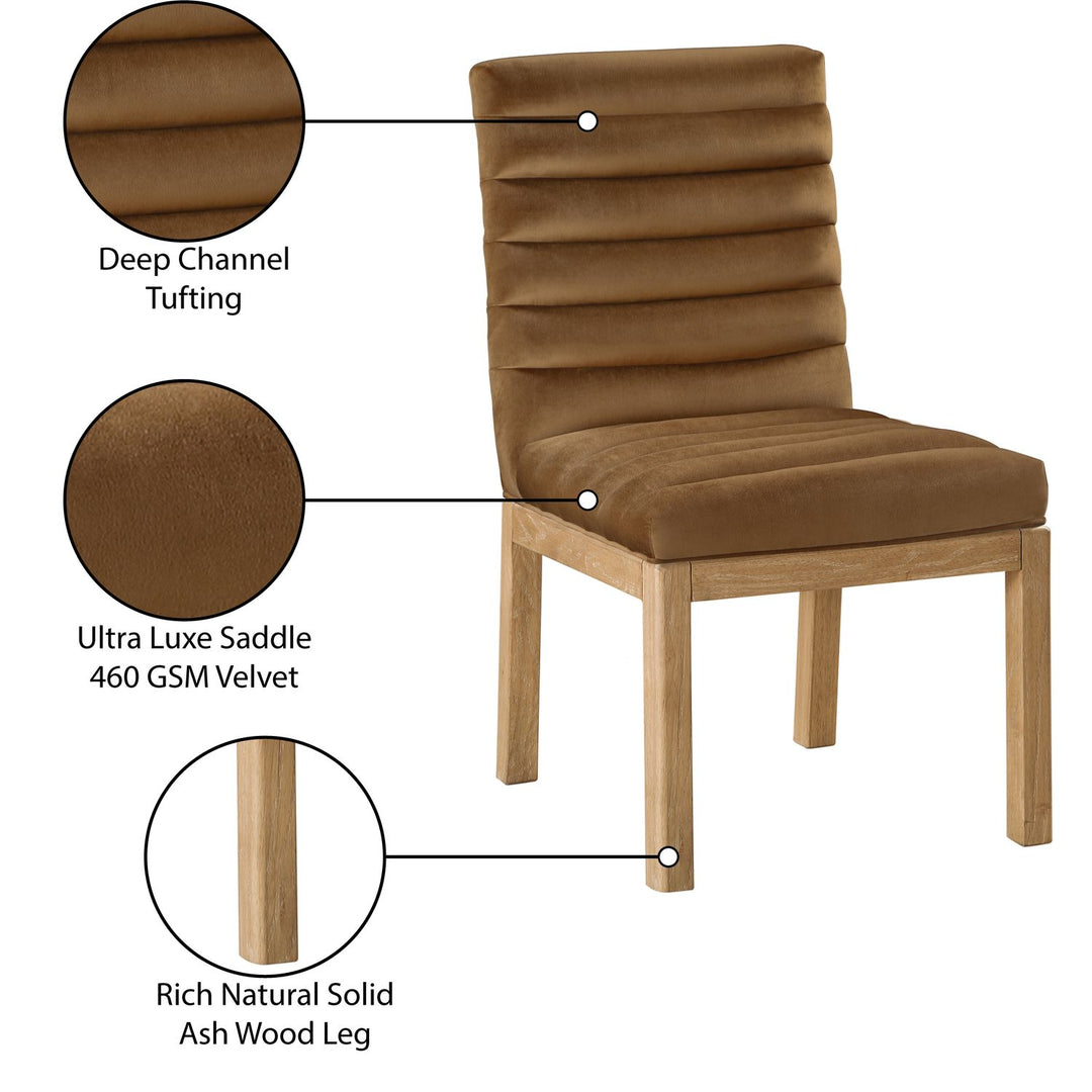 Evelyn Velvet Upholstered Dining Chair — Saddle / Stained Natural