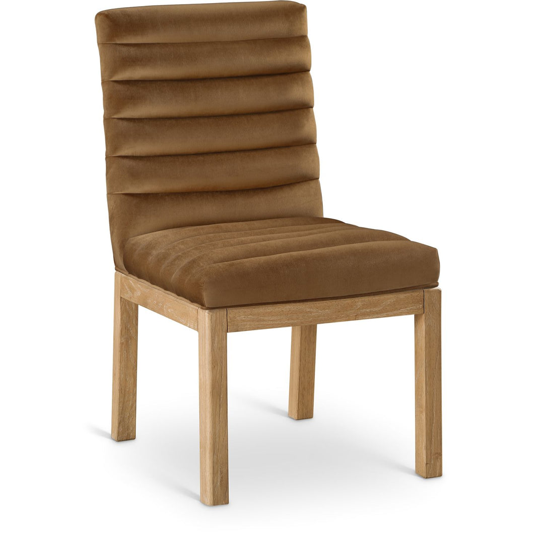 Evelyn Velvet Upholstered Dining Chair — Saddle / Stained Natural
