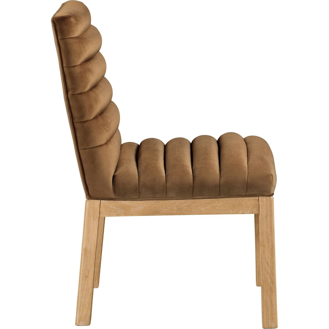 Evelyn Velvet Upholstered Dining Chair — Saddle / Stained Natural