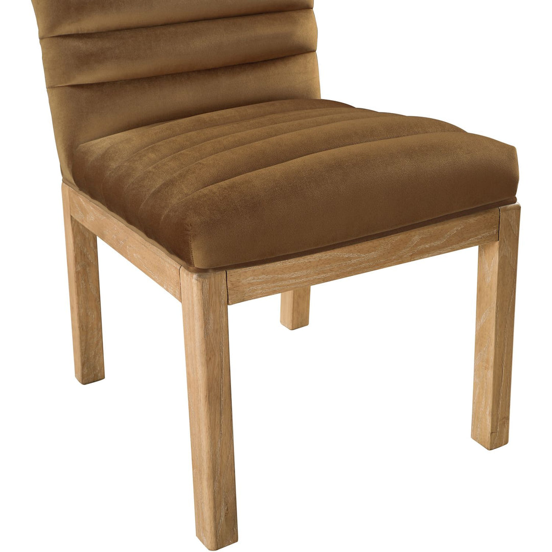 Evelyn Velvet Upholstered Dining Chair — Saddle / Stained Natural