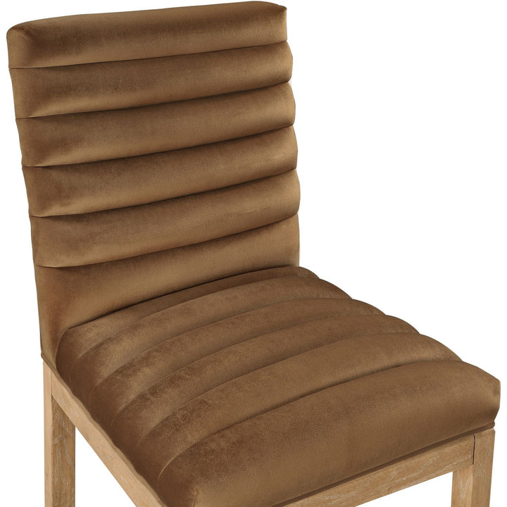 Evelyn Velvet Upholstered Dining Chair — Saddle / Stained Natural