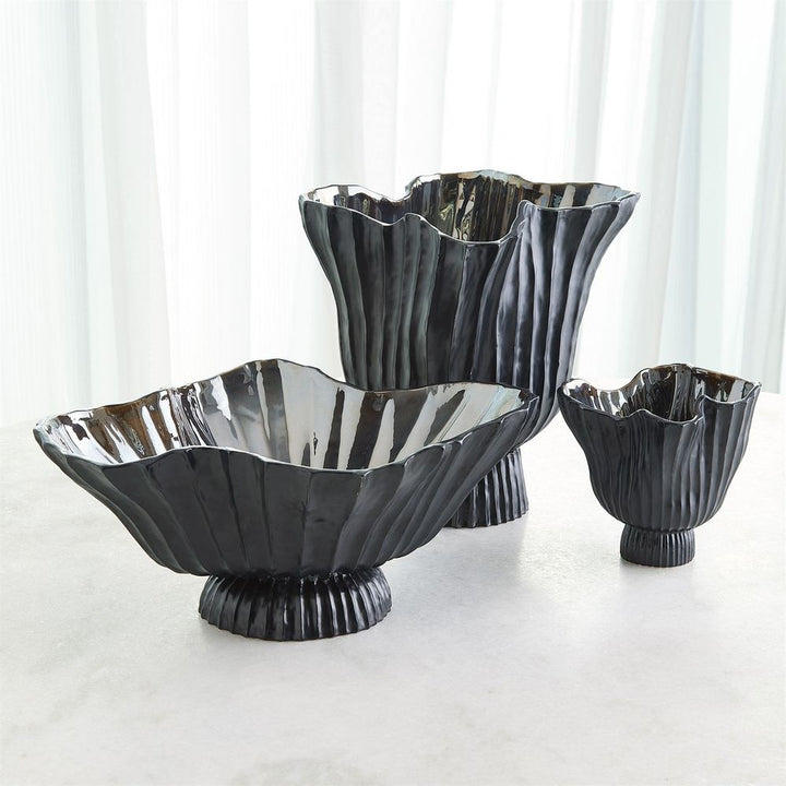 Vases Folha Footed Vase-Black/Metallic-Lg