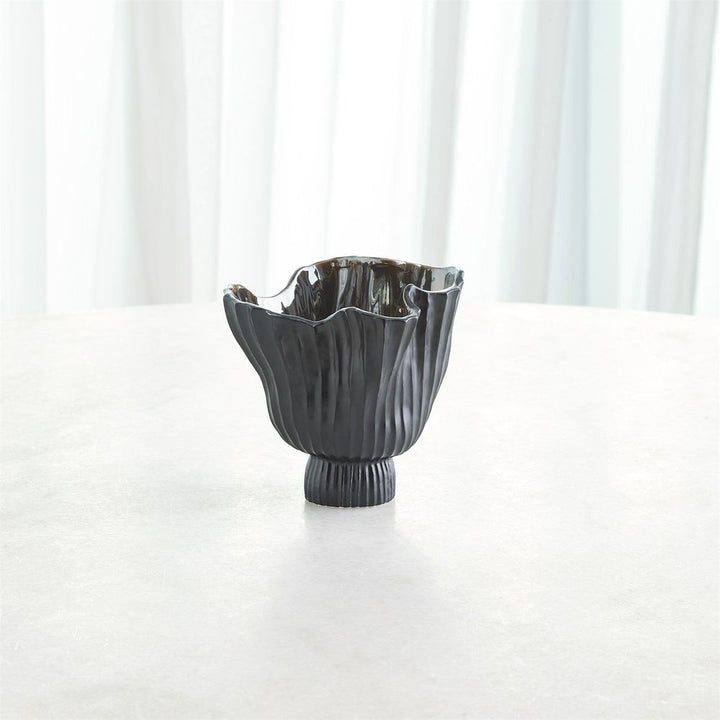 Folha Footed Vase-Black/Metallic-Lg