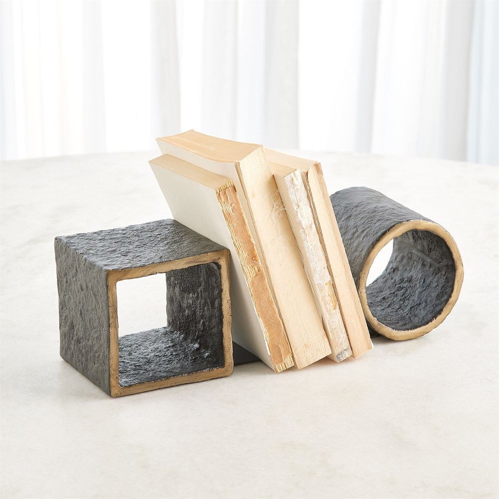 Geometry Bookends-Iron/Gold-Pair
