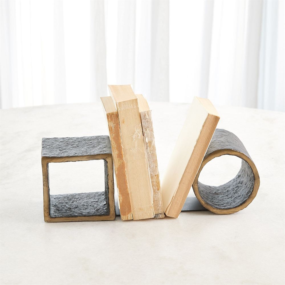 Geometry Bookends-Iron/Gold-Pair