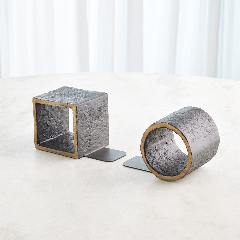 Geometry Bookends-Iron/Gold-Pair