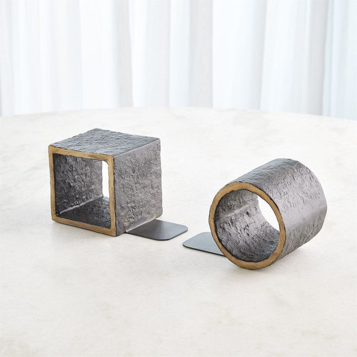 Geometry Bookends-Iron/Gold-Pair