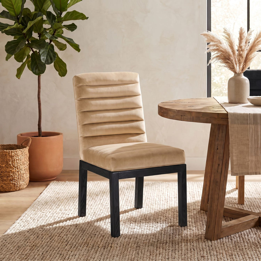 Evelyn Velvet Upholstered Dining Chair — Beige / Stained Black