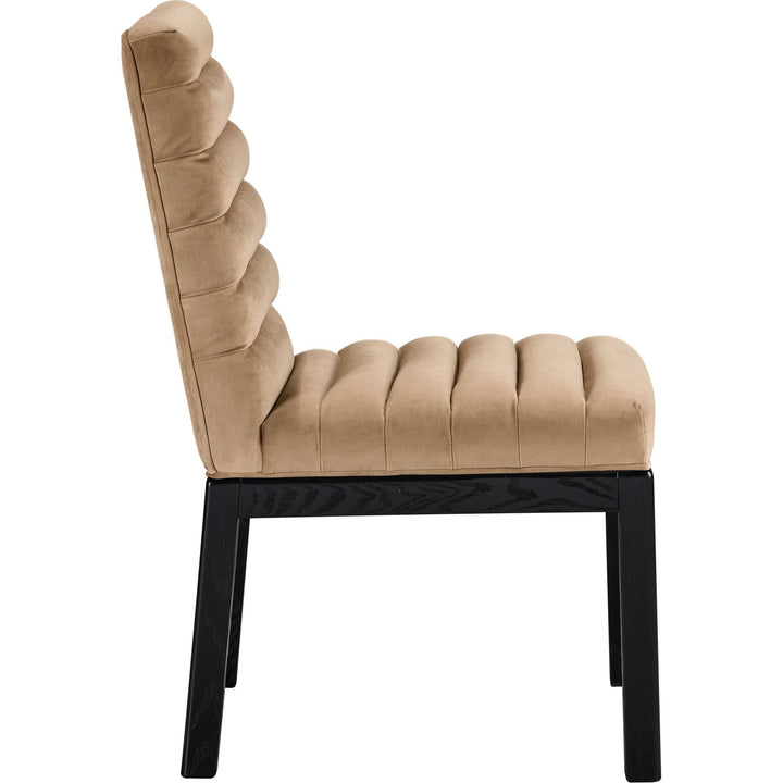 Evelyn Velvet Upholstered Dining Chair — Beige / Stained Black