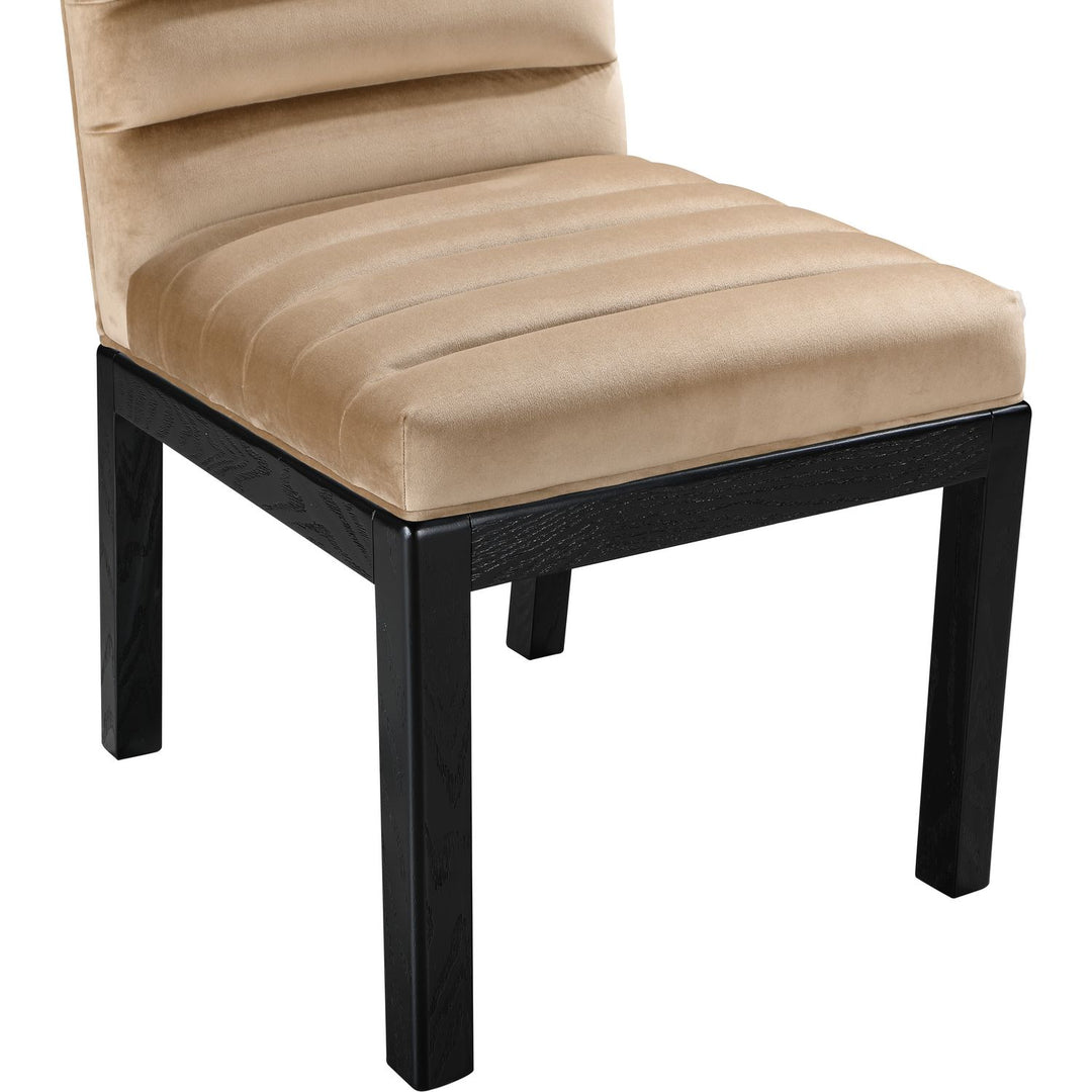 Evelyn Velvet Upholstered Dining Chair — Beige / Stained Black