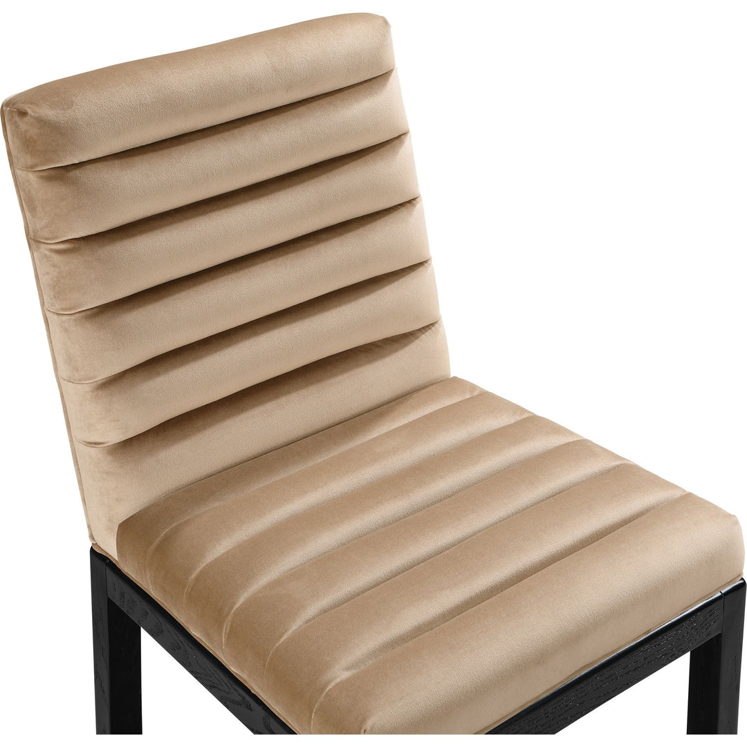Evelyn Velvet Upholstered Dining Chair — Beige / Stained Black