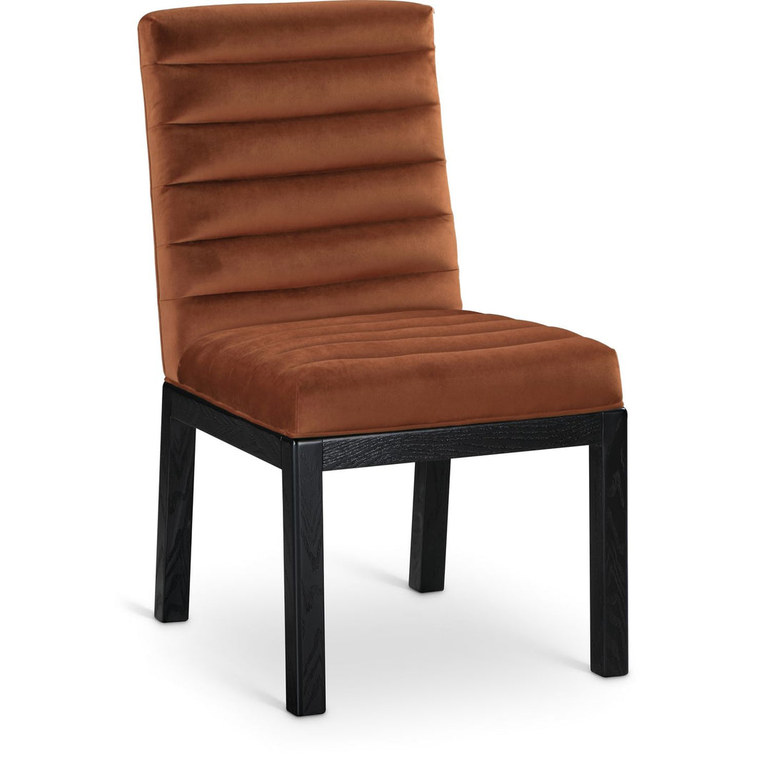 Evelyn Velvet Upholstered Dining Chair — Cognac / Stained Black