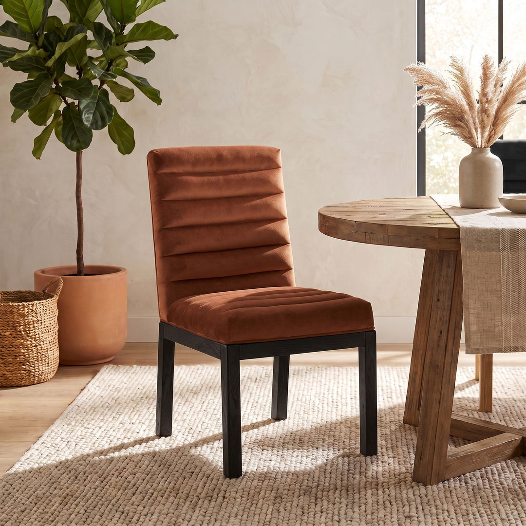 Evelyn Velvet Upholstered Dining Chair — Cognac / Stained Black