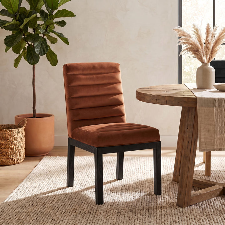 Evelyn Velvet Upholstered Dining Chair — Cognac / Stained Black