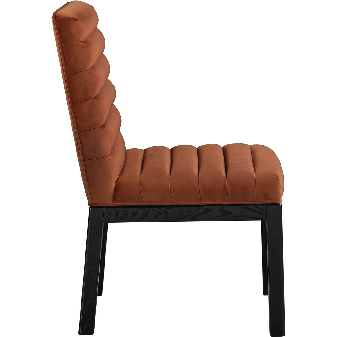 Evelyn Velvet Upholstered Dining Chair — Cognac / Stained Black