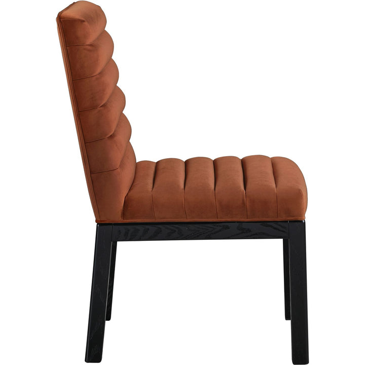 Evelyn Velvet Upholstered Dining Chair — Cognac / Stained Black