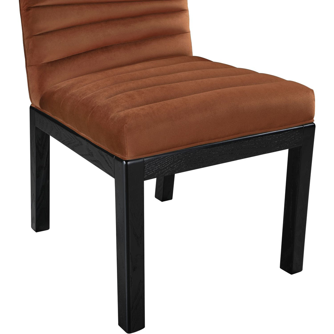 Evelyn Velvet Upholstered Dining Chair — Cognac / Stained Black