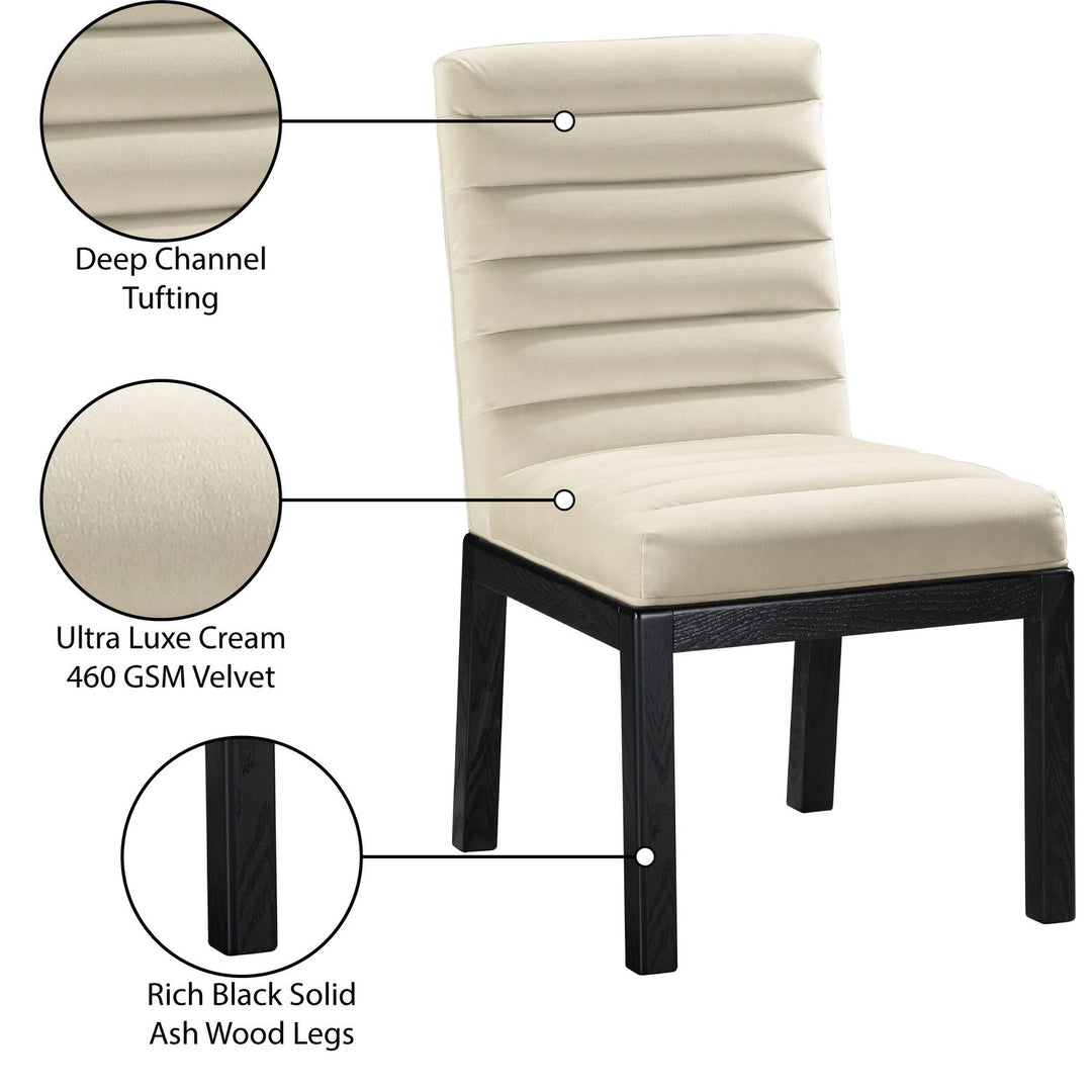 Evelyn Velvet Upholstered Dining Chair — Cream / Stained Black