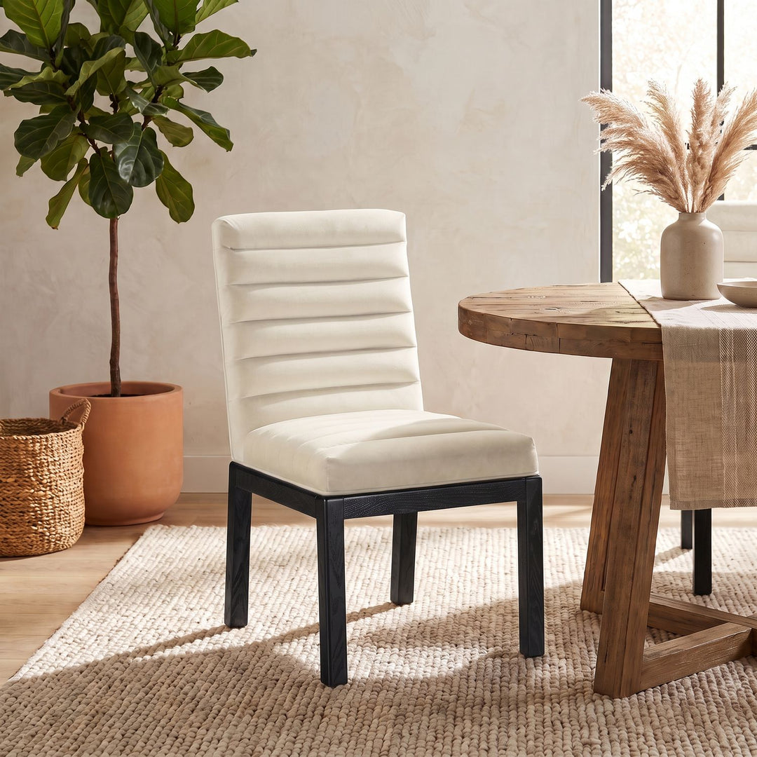 Evelyn Velvet Upholstered Dining Chair — Cream / Stained Black
