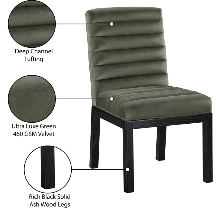 Evelyn Velvet Upholstered Dining Chair — Green / Stained Black