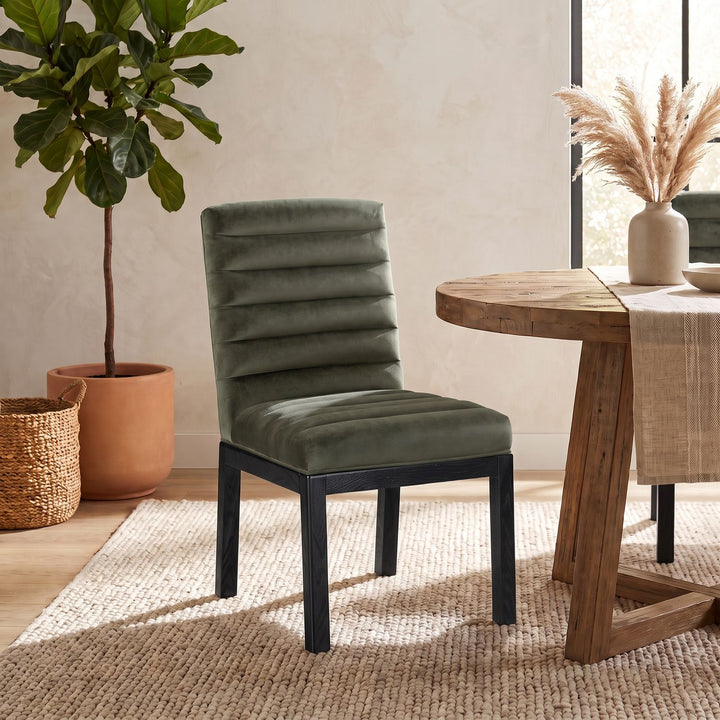 Evelyn Velvet Upholstered Dining Chair — Green / Stained Black