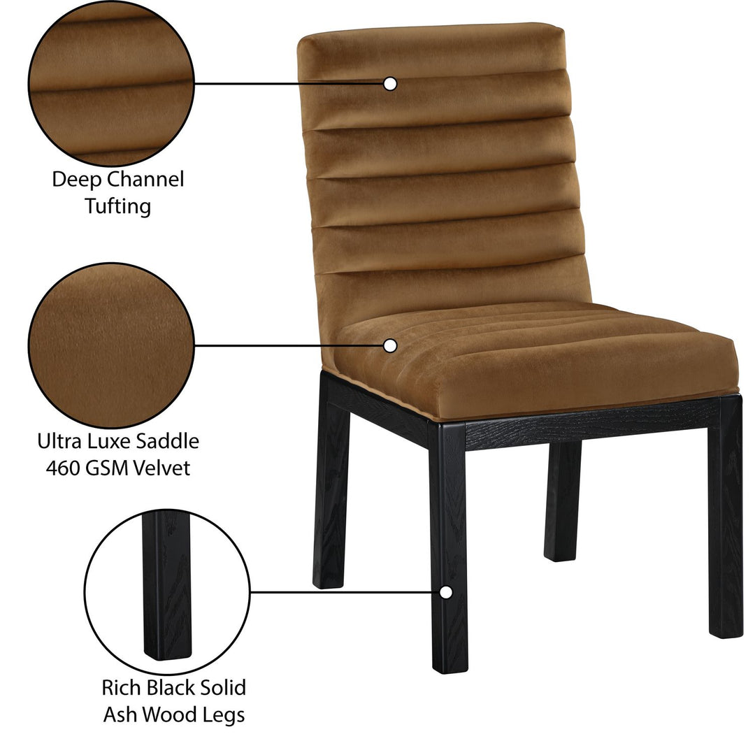 Evelyn Velvet Upholstered Dining Chair — Saddle / Stained Black