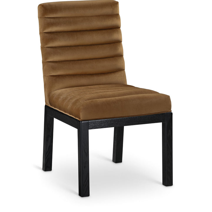 Evelyn Velvet Upholstered Dining Chair — Saddle / Stained Black