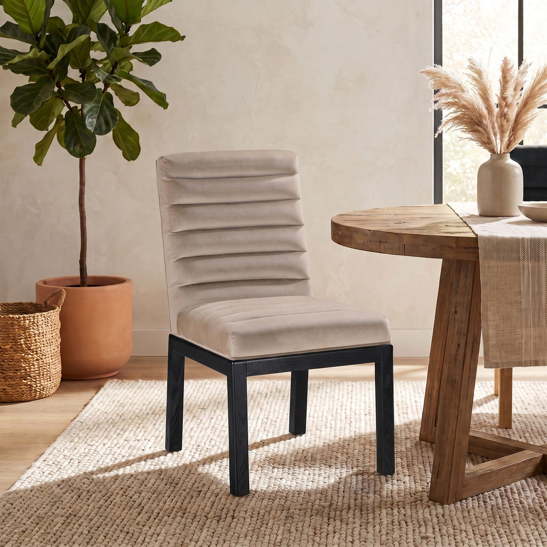 Evelyn Velvet Upholstered Dining Chair — Taupe / Stained Black