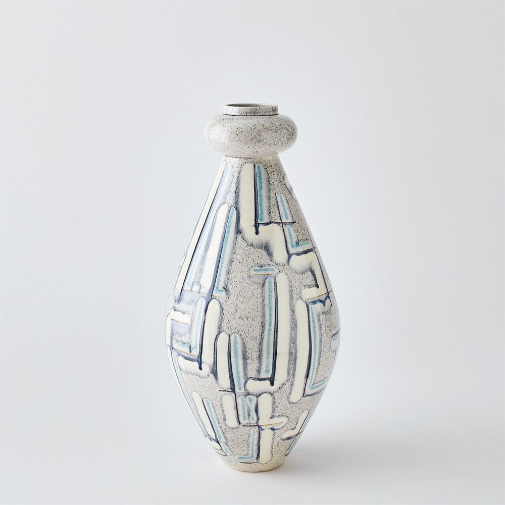 Spindle Vase-Grey/Blue Painted-Lg