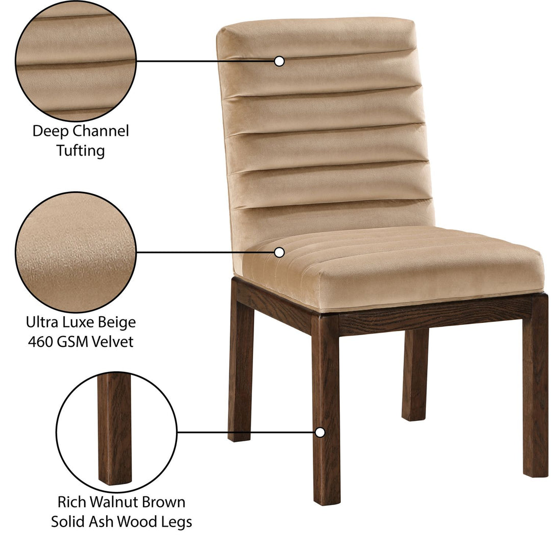 Evelyn Velvet Upholstered Dining Chair — Beige / Stained Walnut