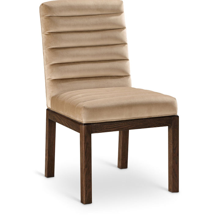 Evelyn Velvet Upholstered Dining Chair — Beige / Stained Walnut